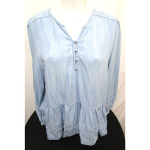 American Eagle Blue Denim Chambray Peasant Blouse Swing Top Women XL